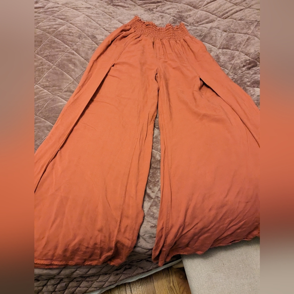 Rewash Wide Leg High Slit Pants